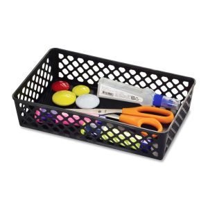 OIC Plastic Supply Baskets, Small Size, 2 3/8"" x 10 1/6"" x 6 1/8"", 30% Recycled, Black, Pack Of 2