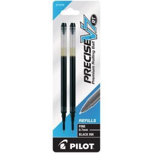 Pilot Precise Liquid Ink Retractable Rollerball Refills, V7, 0.7 mm, Fine Point, Black, Pack Of 2