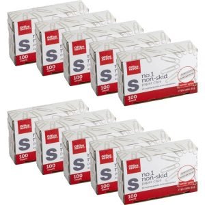 Non-Skid Paper Clips, No. 1, Small, Silver, Pack Of 10 Boxes, 100 Per Box, 1000 Total