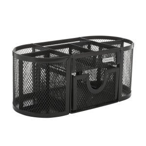 Rolodex Mesh Oval Pencil Cup And Organizer, 3 7/8""H x 4 1/2""W x 9 5/16""D, Black