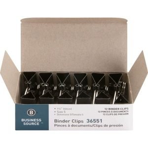 Business Source Fold-Back Binder Clips, 1-5/16"" x 1-5/16"", 11/16"" Capacity, Black/Silver, Pack Of 12 Clips