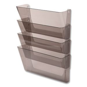 deflecto DocuPocket Stackable Four-Pocket Wall File, 4 Sections, Letter Size, 13"" x 4"", Smoke