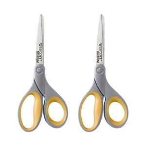 Westcott Titanium Bonded Scissors, 8"", Pointed, Gray/Yellow, Pack Of 2