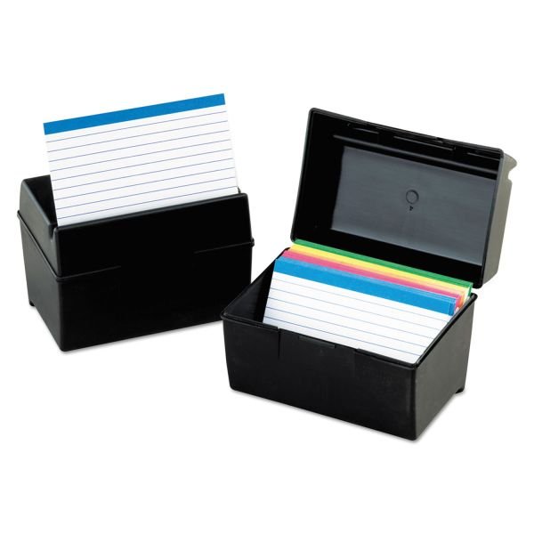 Oxford Plastic Index Card File, Holds 500 5 x 8 Cards, 8.63 x 6.38 x 6, Black