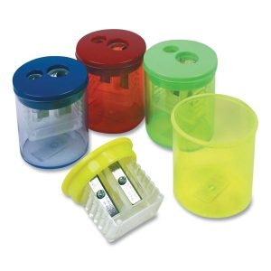 The Pencil Grip Eisen Pencil Sharpener, Two-Hole, 1.5 x 1.75, Randomly Assorted Barrel and Lid Colors