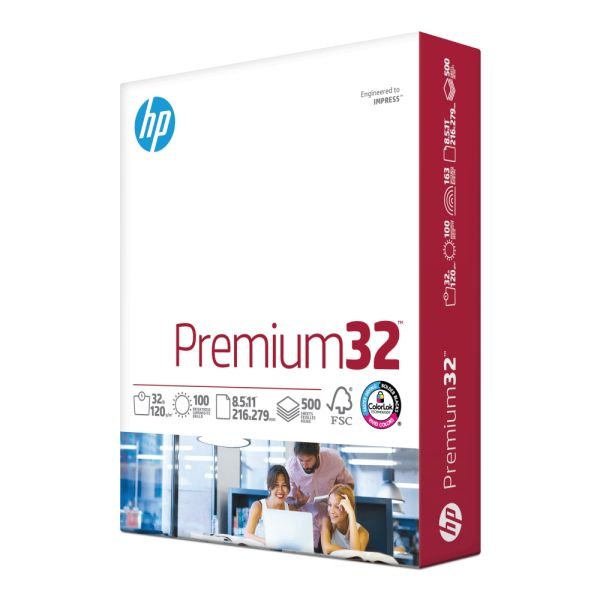 HP Premium32 Laser Paper, Smooth, White, Letter Size (8 1/2"" x 11""), Ream Of 500 Sheets, 32 Lb, 100 Brightness