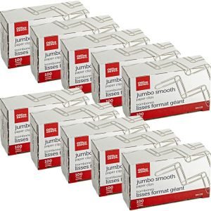 Paper Clips, Jumbo, Silver, Pack Of 10 Boxes, 100 Clips Per Box, 1,000 Total